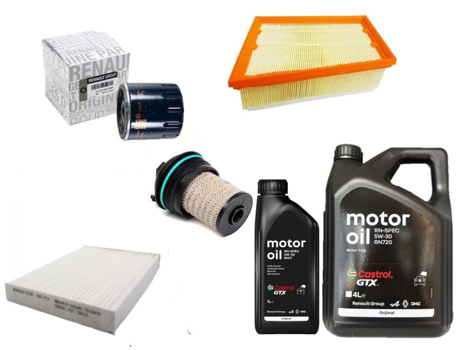 Megane 4-IV Talisman Yağ Bakım Seti 1.5 Dci K9K 2016-> (Motor Yağı+Yağ+Hava+Polen + Mazot Filtre )