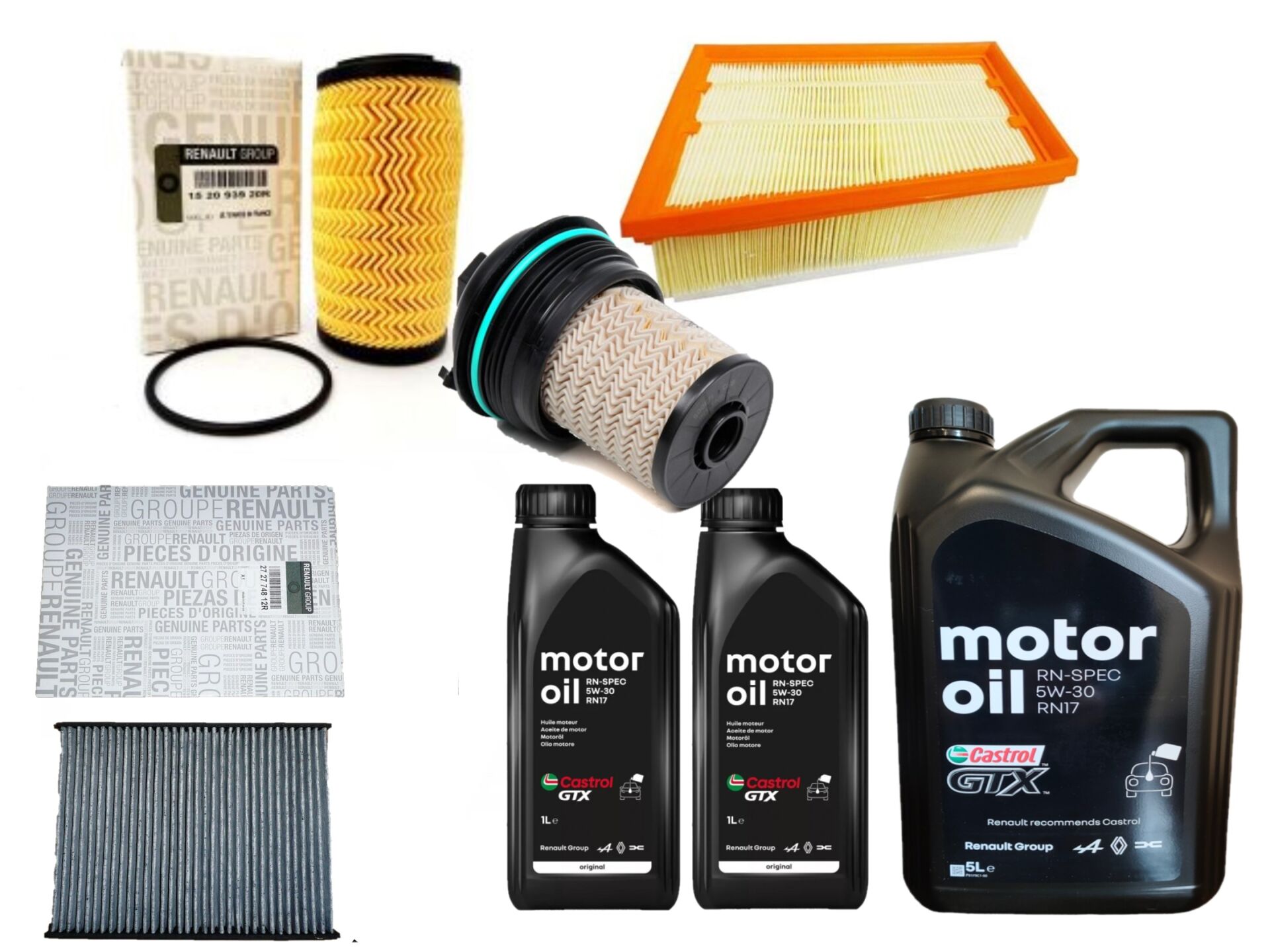 Megane 4-IV Talisman Yağ Bakım Seti 1.6 Dci R9M 2016-> (Motor Yağı+Yağ+Hava+Polen+Mazot Filtre )