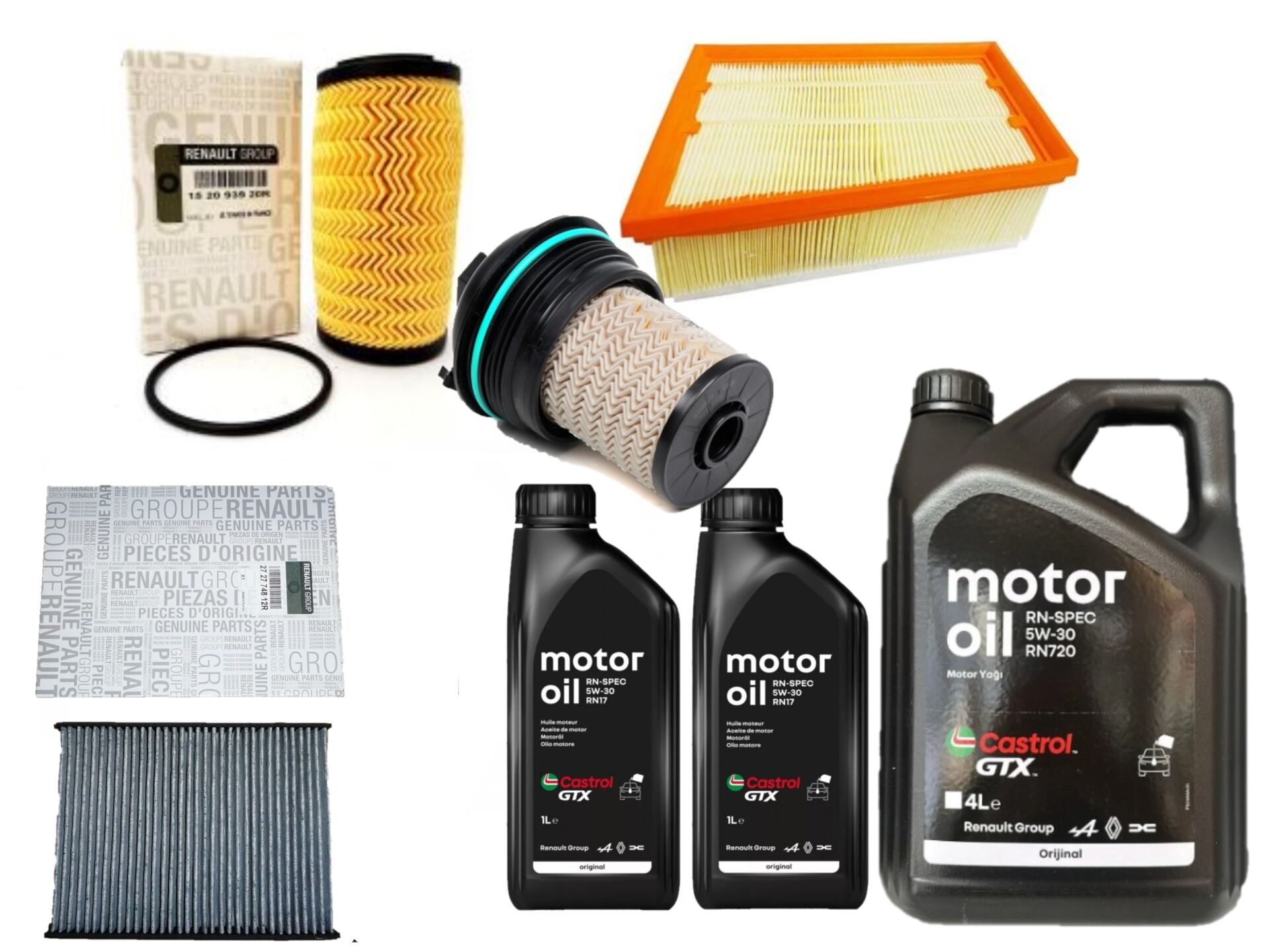 Megane 4-IV Talisman Yağ Bakım Seti 1.6 Dci R9M 2016-> (Motor Yağı+Yağ+Hava+Polen+Mazot Filtre )