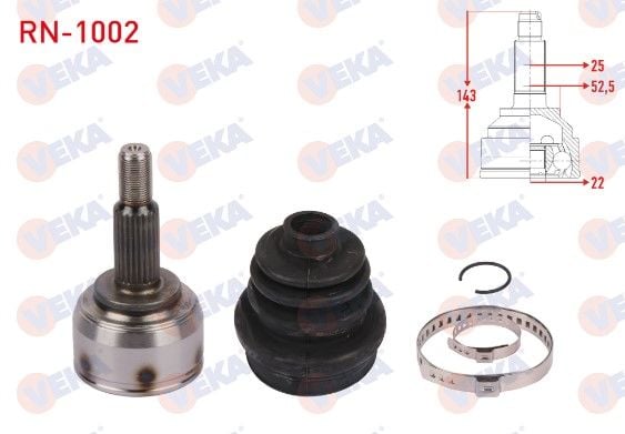 Megane 4-IV Ön Sol Dış Aks Kafası (Dış Freze:25 İç Freze:22) 1.6 16V H4M 391002304R -Veka