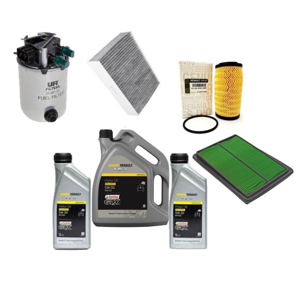 Kadjar Yağ Bakım Seti 1.6 Dci R9M (2013-2022) (Motor Yağı+Yağ+Hava+Polen + Mazot Filtre)