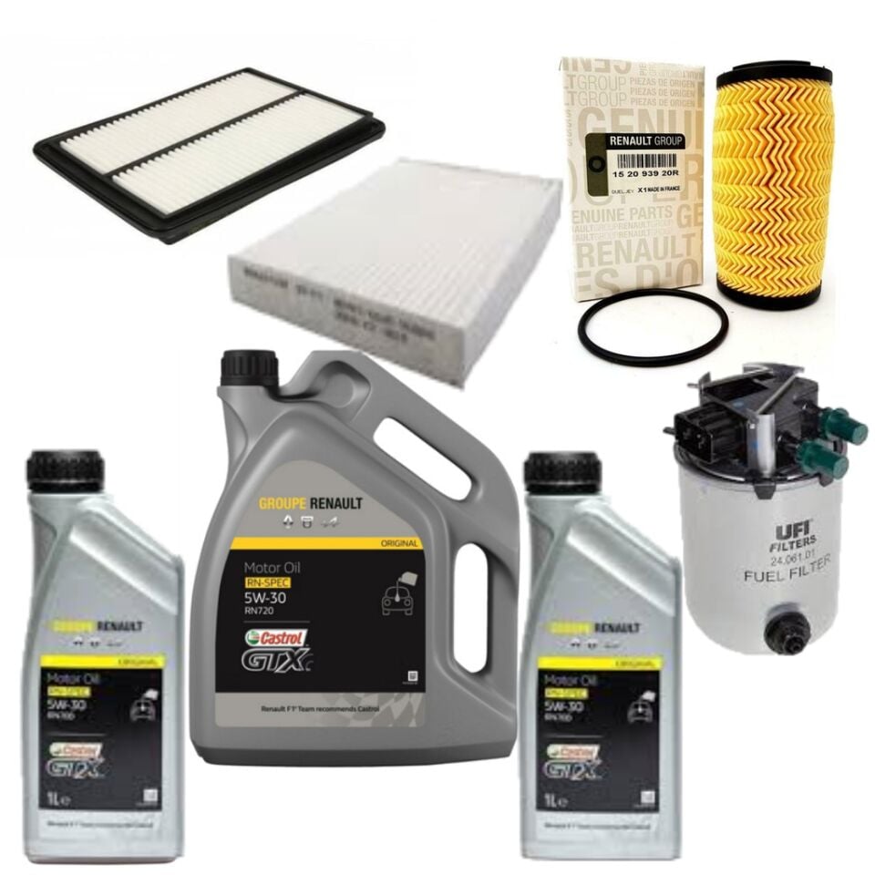 Kadjar Yağ Bakım Seti 1.6 Dci R9M (2013-2022) (Motor Yağı+Yağ +Hava+Polen +Mazot Filtre)