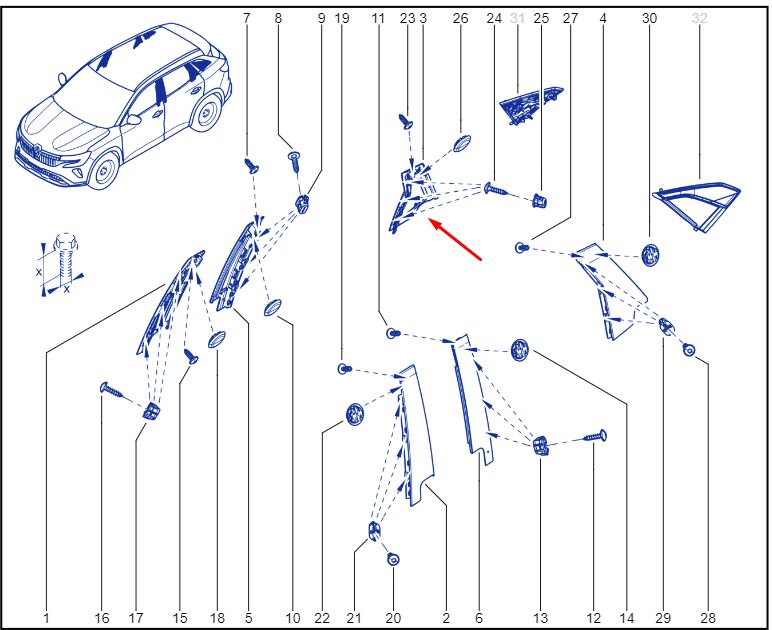 Austral Sağ Kapı Arka Direk Bandı 2022-> 822342795R -Renault Mais