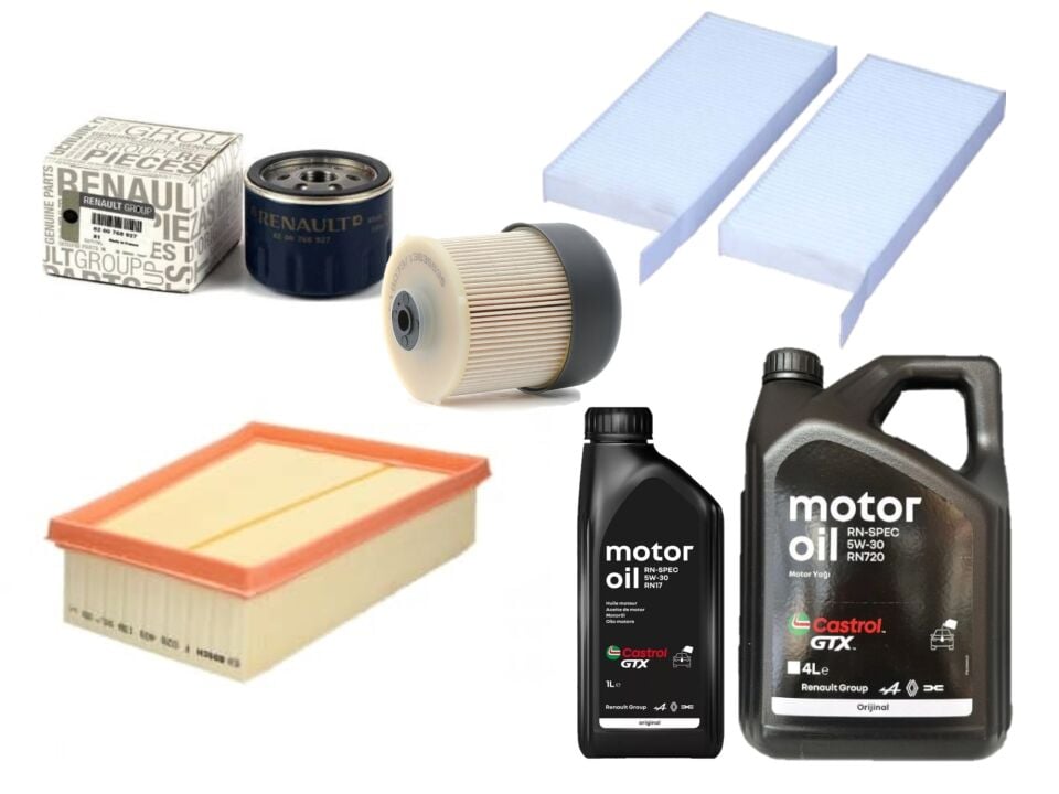 Kangoo 4-IV Yağ Bakım Seti 1.5 Dci K9K  2020-> (Motor Yağı+Yağ+Hava+Polen+Mazot Filtre)